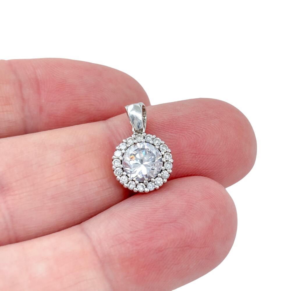 Vintage Sterling Silver 925 Round Cubic Zirconia Halo Pendant